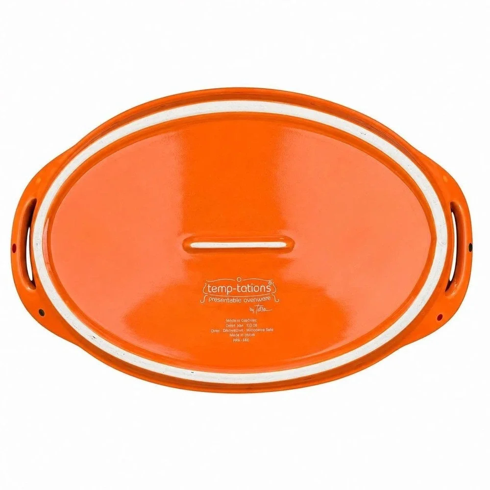 Temp-Tations By Tara Polka Dot Spice Oval Casserole Lid Stand Orange 2.5 Qt